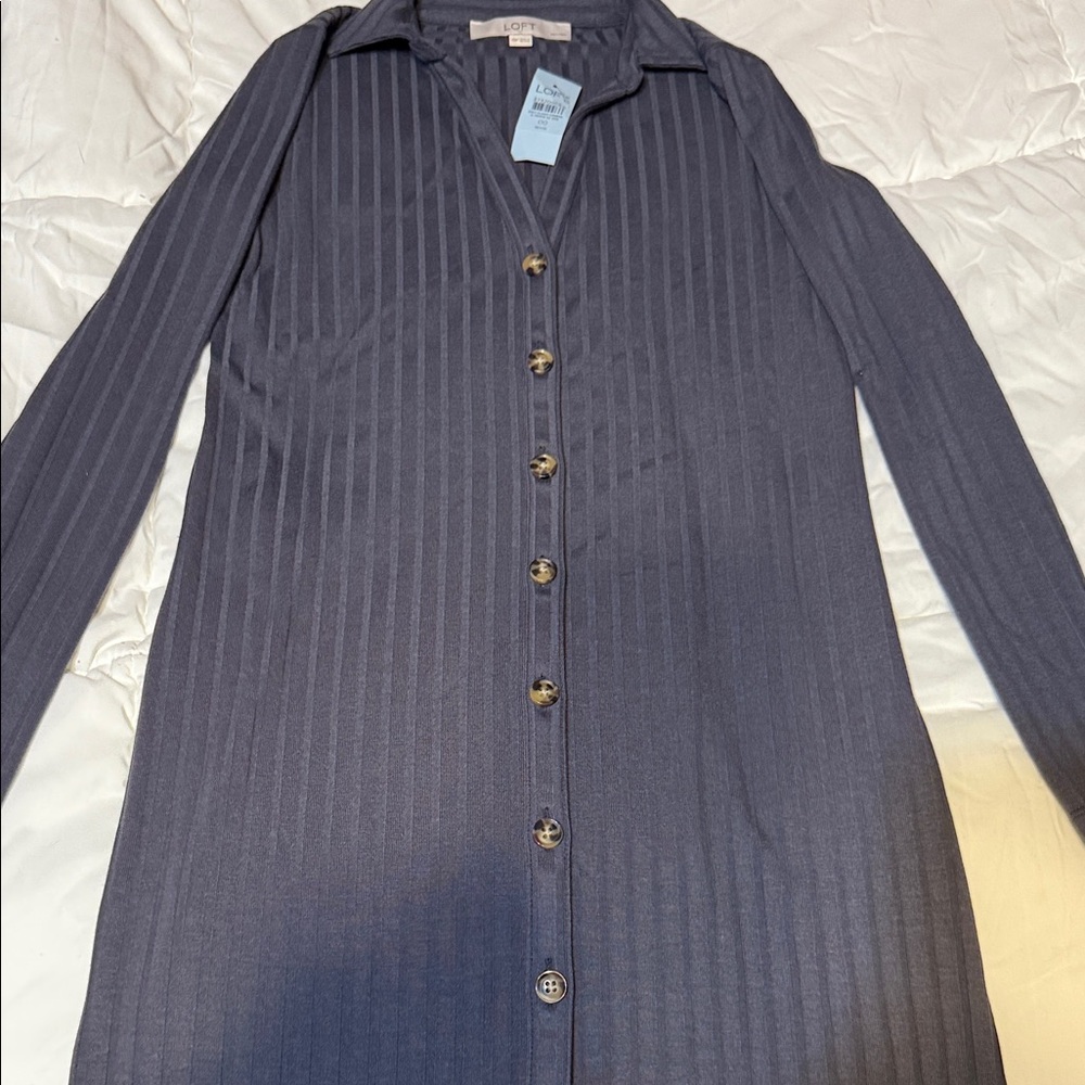 LOFT Charcoal Button-Up Dress